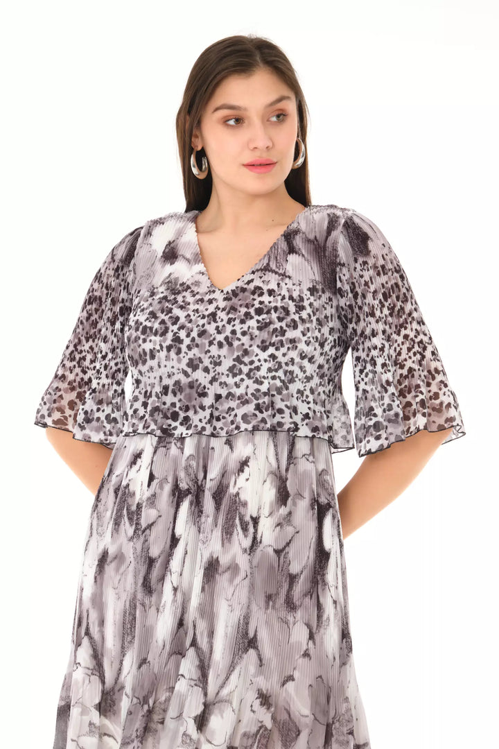 FRV Printed chiffon short sleeve midi dress - Wheaton