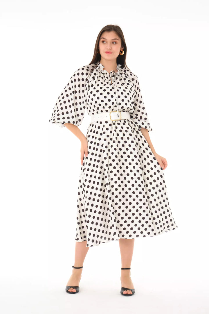 FRV Printed satin long sleeve midi dress - Salisbury