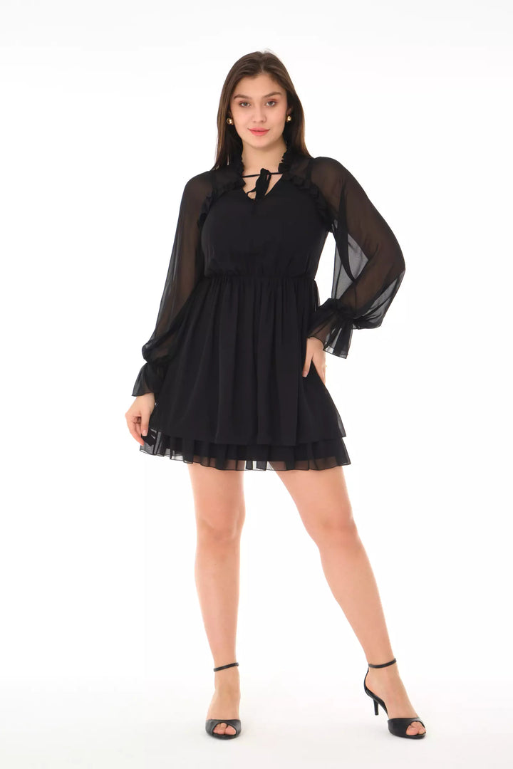 FRV Black chiffon long sleeve midi dress - Meerbusch