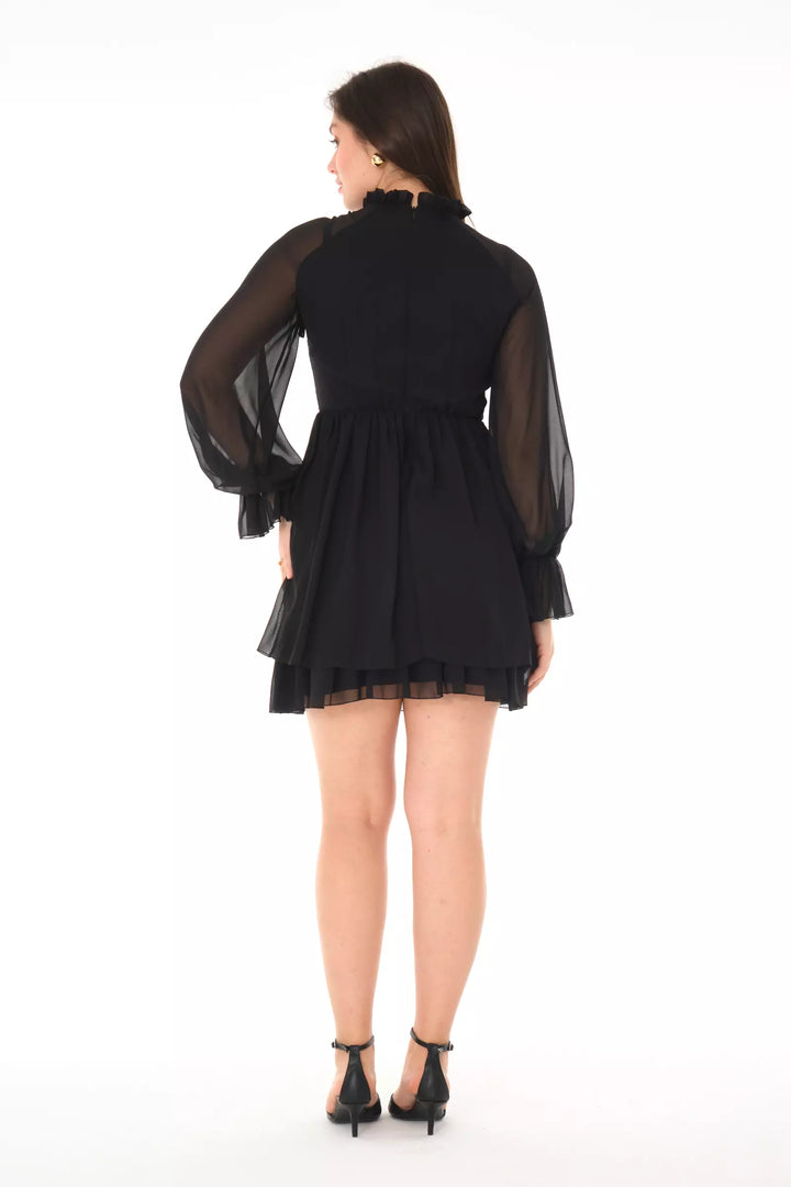FRV Black chiffon long sleeve midi dress - Meerbusch