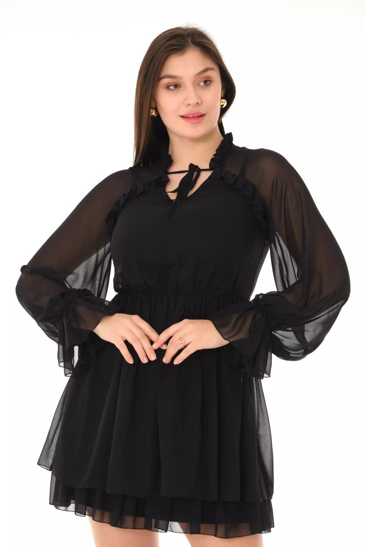 FRV Black chiffon long sleeve midi dress - Meerbusch