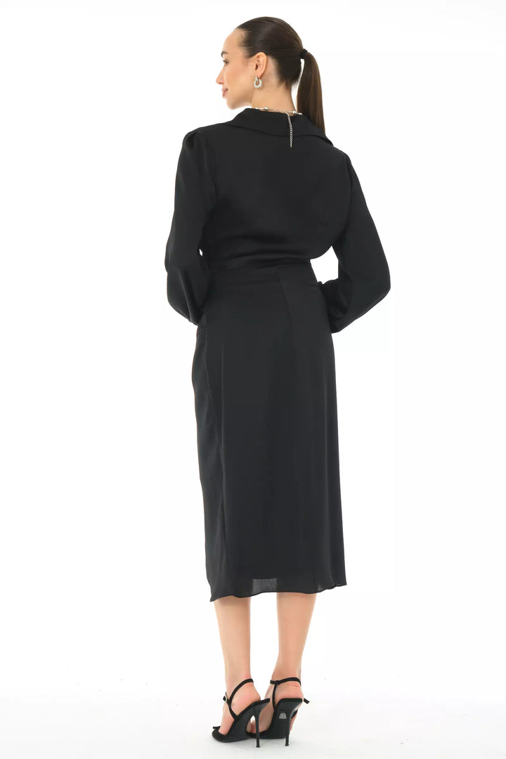 FRV Black satin long sleeve midi dress - Carson City
