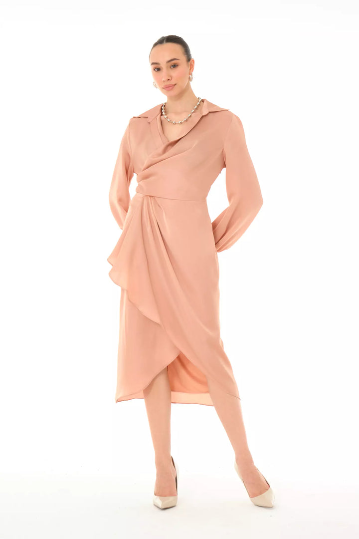 FRV Blush satin long sleeve midi dress - Romford