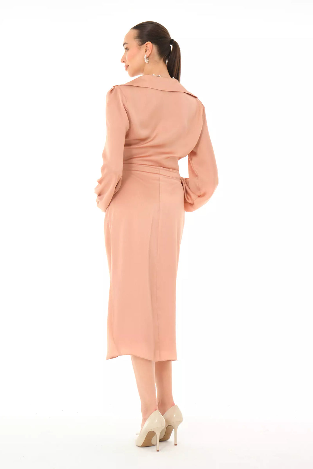 FRV Blush satin long sleeve midi dress - Romford