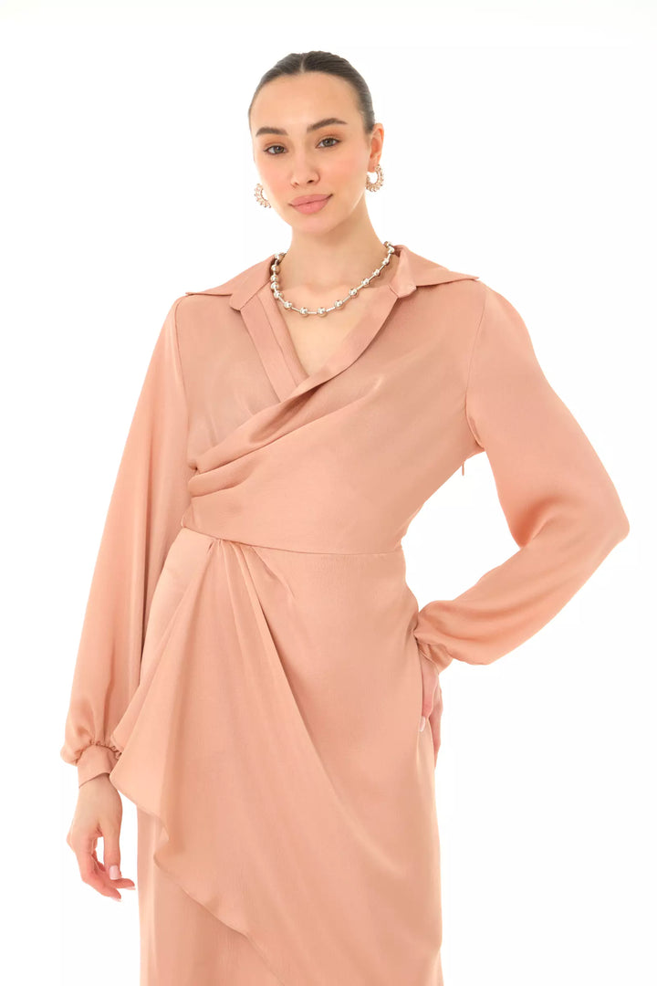 FRV Blush satin long sleeve midi dress - Romford