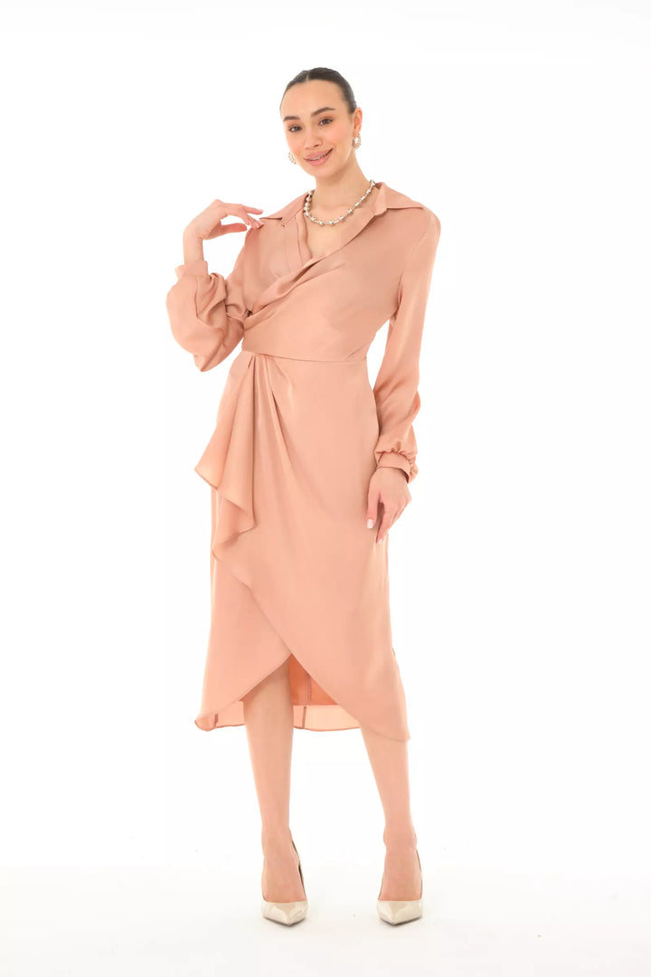 FRV Blush satin long sleeve midi dress - Romford