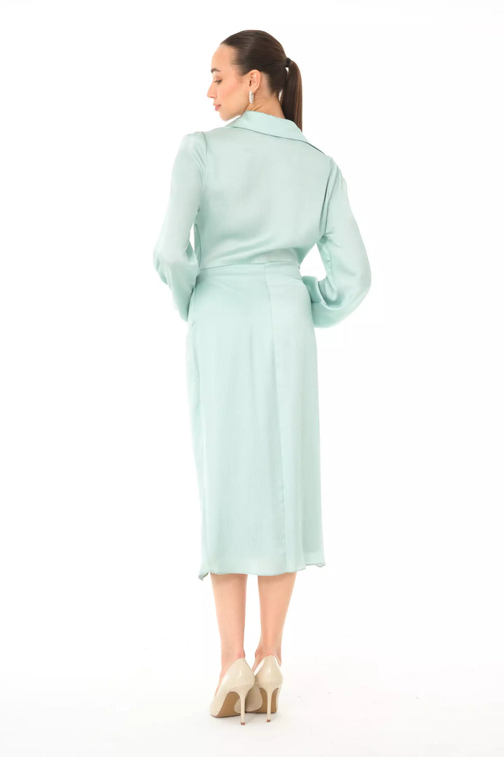 FRV Mint green satin long sleeve midi dress - Huesca