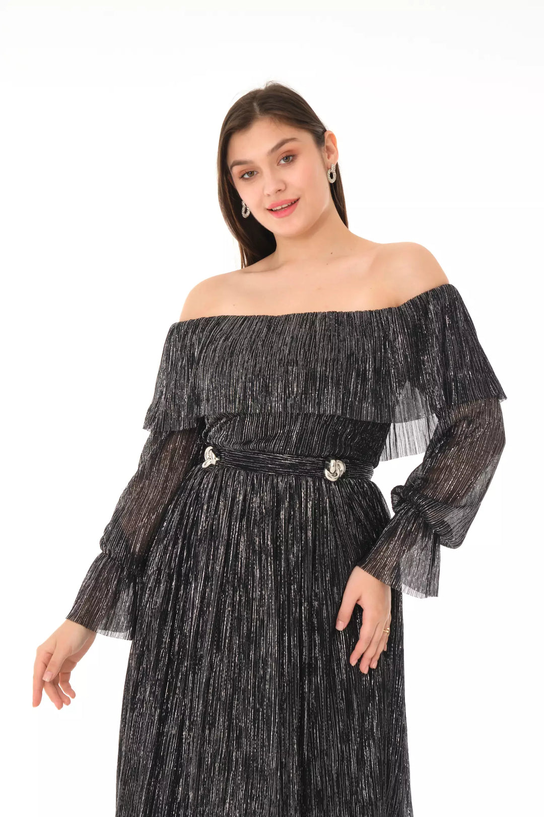 FRV Silver silvery long sleeve midi dress - Santa Clarita