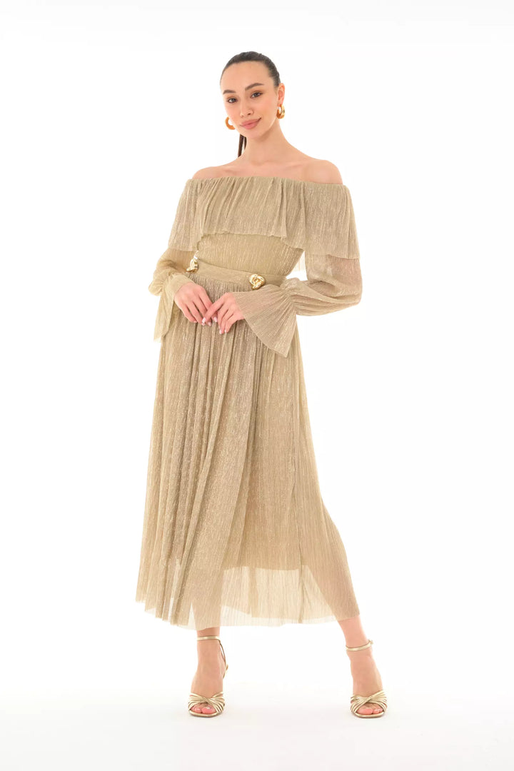 FRV Gold silvery long sleeve midi dress - Gent