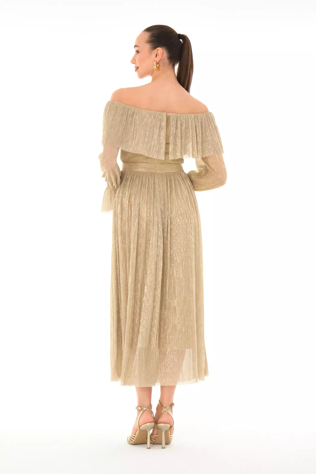 FRV Gold silvery long sleeve midi dress - Gent