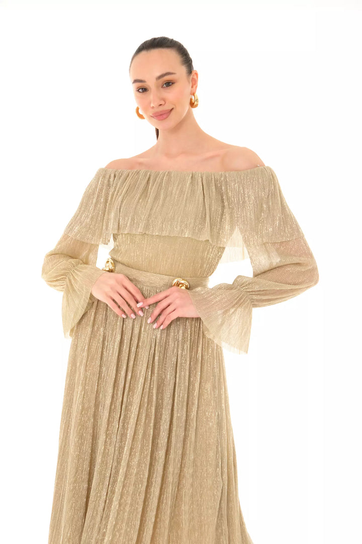 FRV Gold silvery long sleeve midi dress - Gent