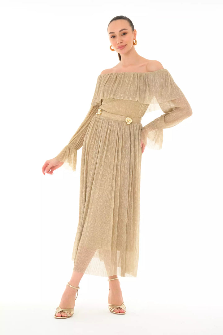 FRV Gold silvery long sleeve midi dress - Gent