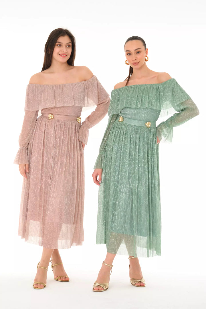 FRV Mint green silvery long sleeve midi dress - Goslar