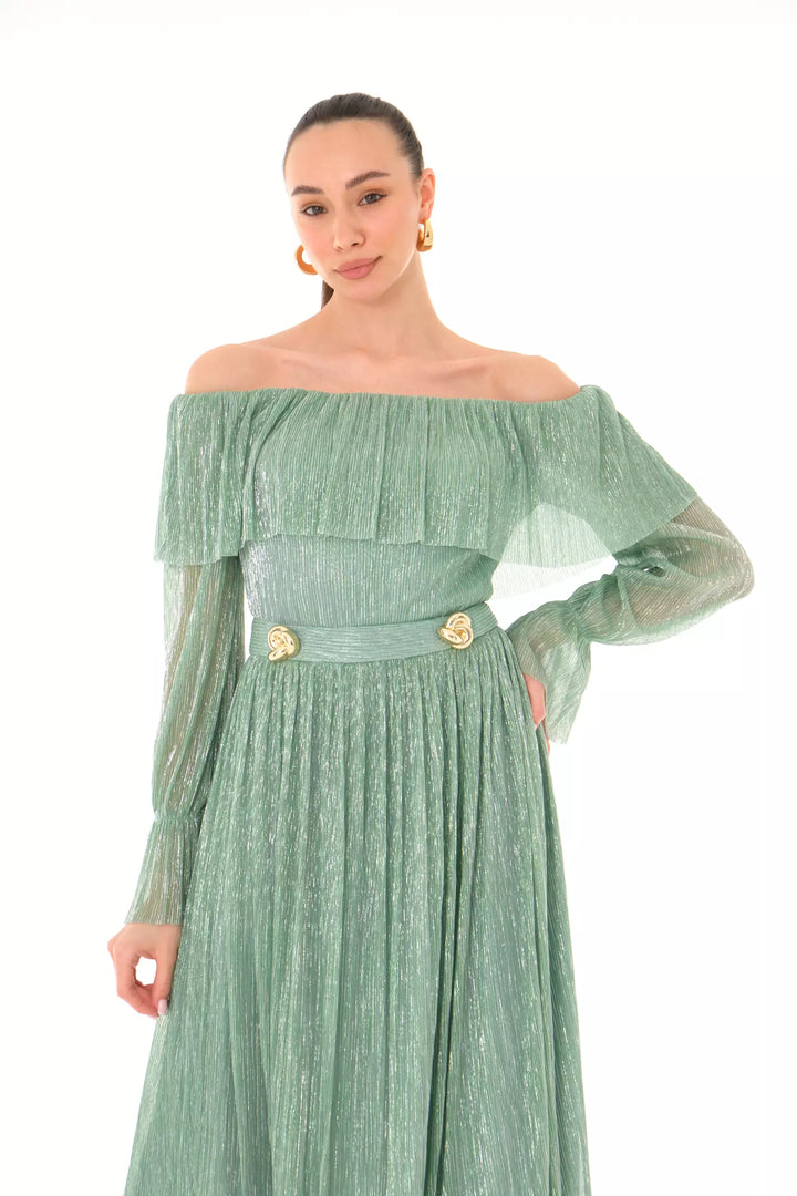 FRV Mint green silvery long sleeve midi dress - Goslar
