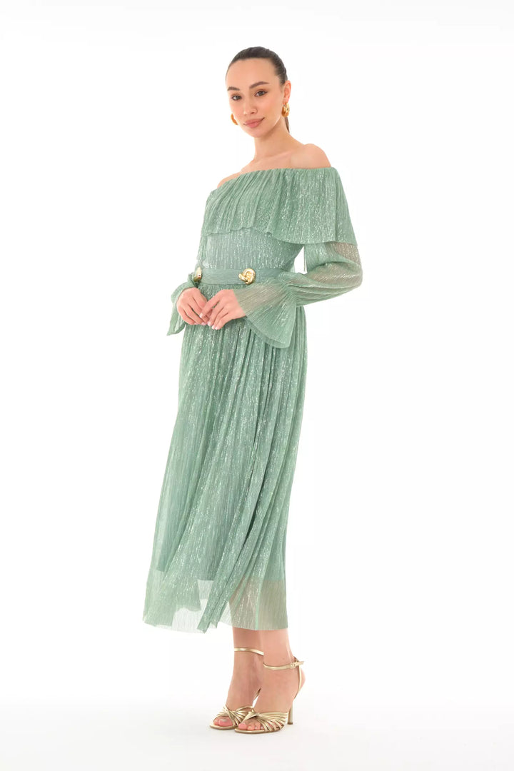 FRV Mint green silvery long sleeve midi dress - Goslar