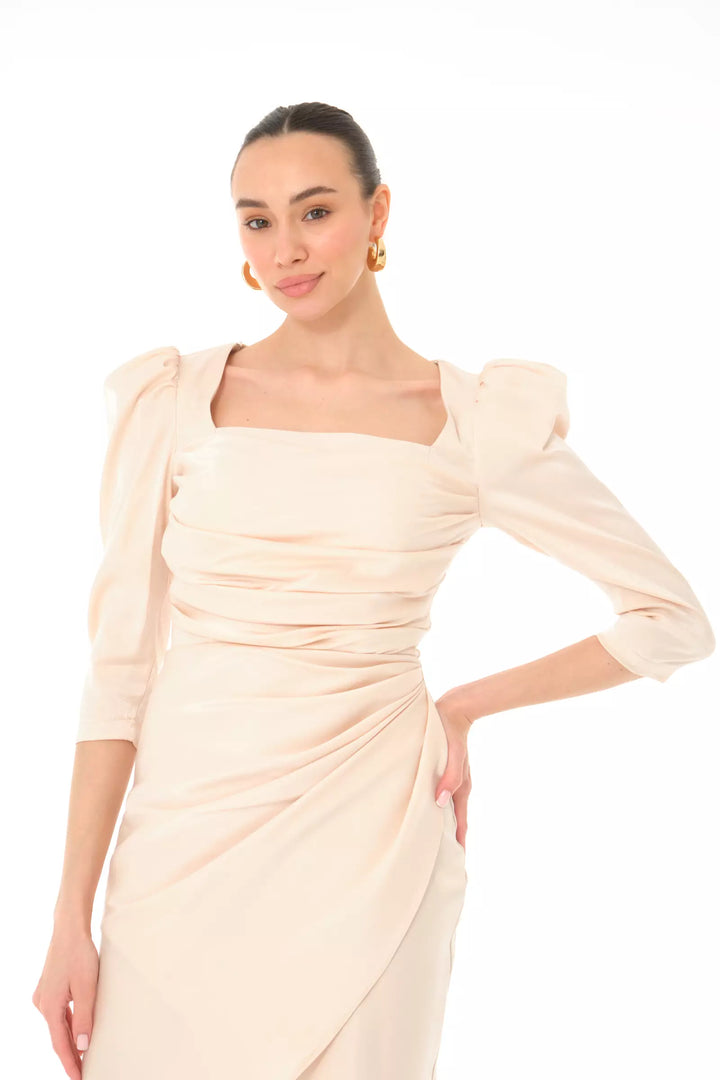 FRV Beige satin 3/4 sleeve mini dress - Arras