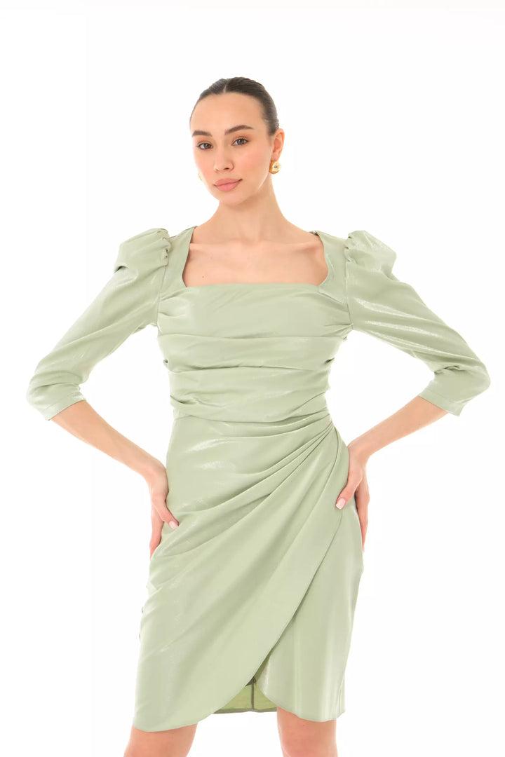 FRV Mint green satin 3/4 sleeve mini dress - Kyle