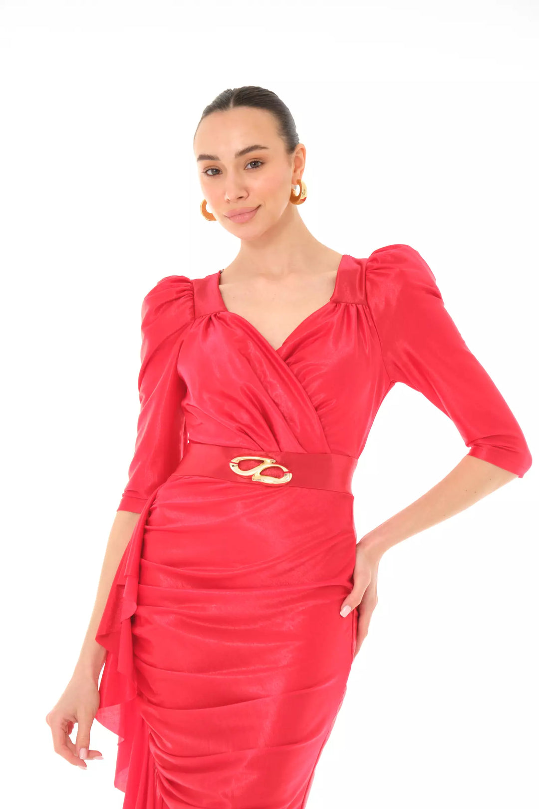 FRV Red knitted 3/4 sleeve midi dress - Egypt Lake-Leto
