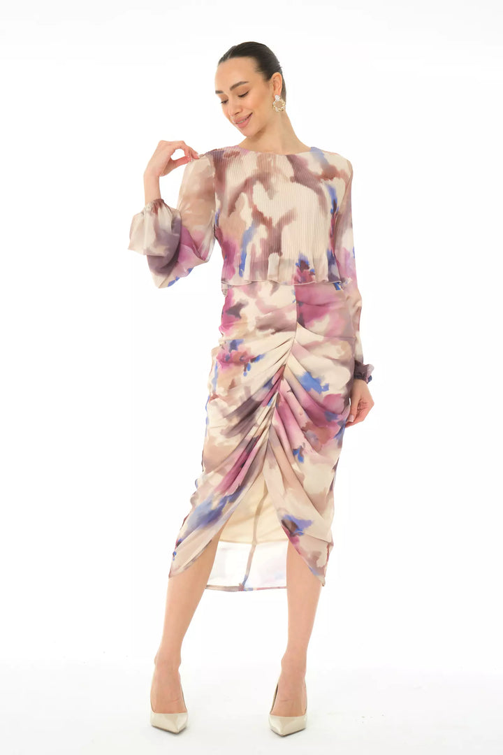FRV Printed chiffon long sleeve midi dress - Beverly