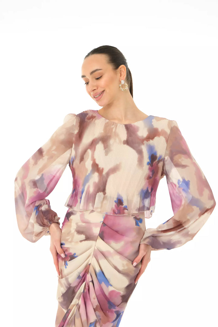FRV Printed chiffon long sleeve midi dress - Beverly