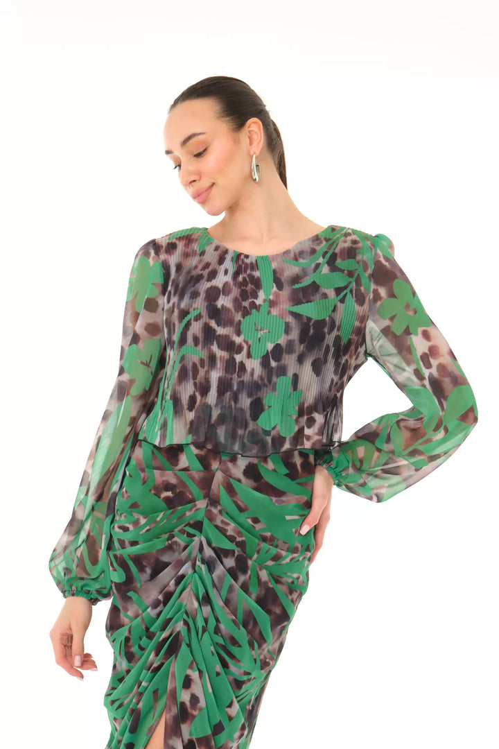 FRV Printed chiffon long sleeve midi dress - Scranton