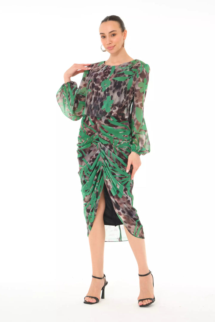 FRV Printed chiffon long sleeve midi dress - Scranton