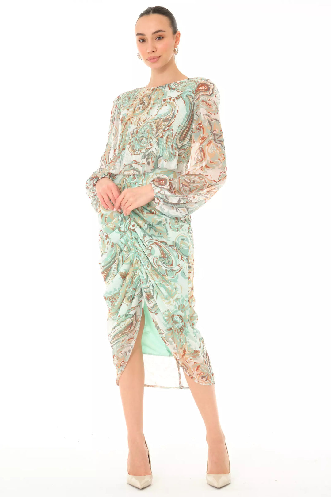 FRV Printed chiffon long sleeve midi dress - Long Beach