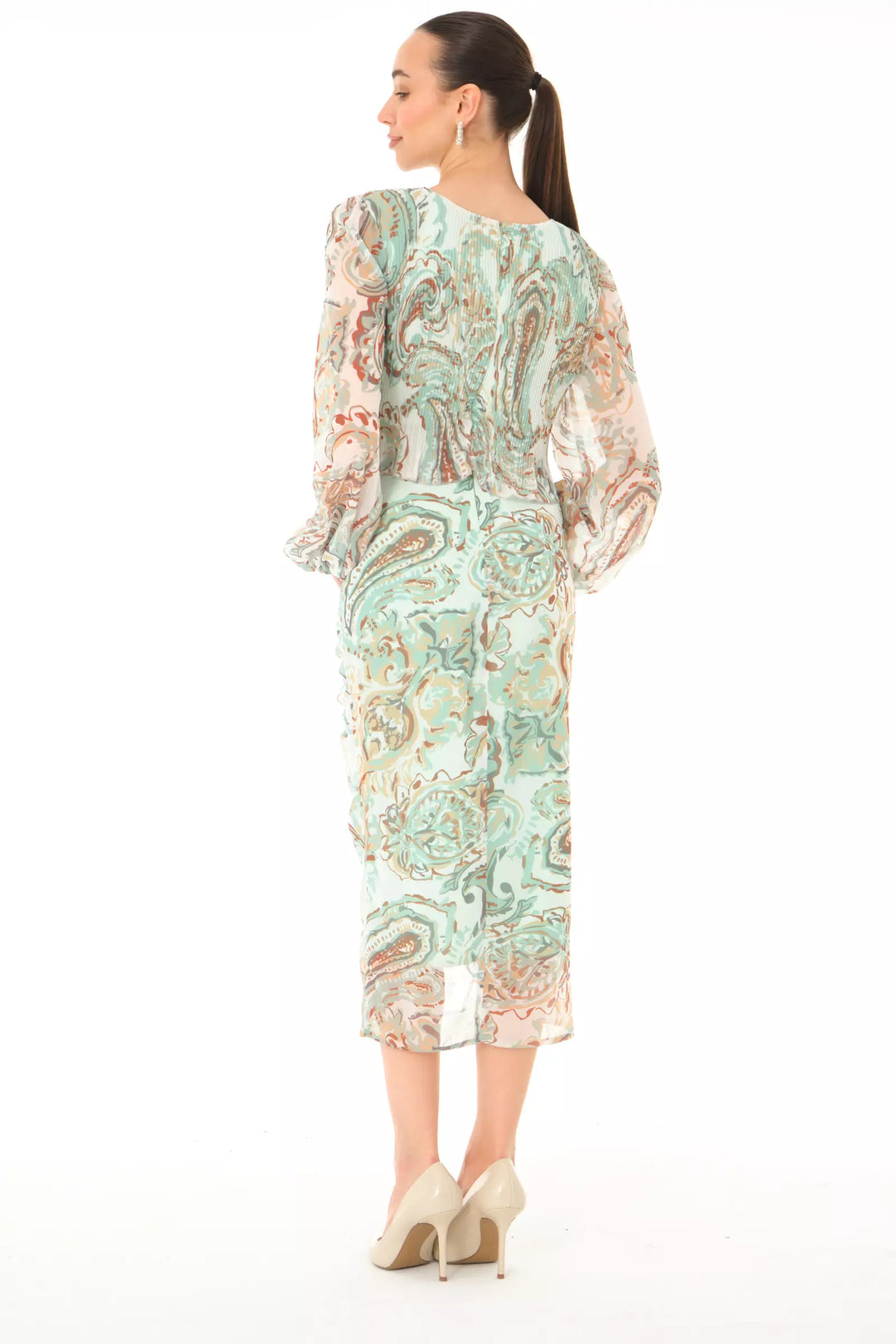FRV Printed chiffon long sleeve midi dress - Long Beach