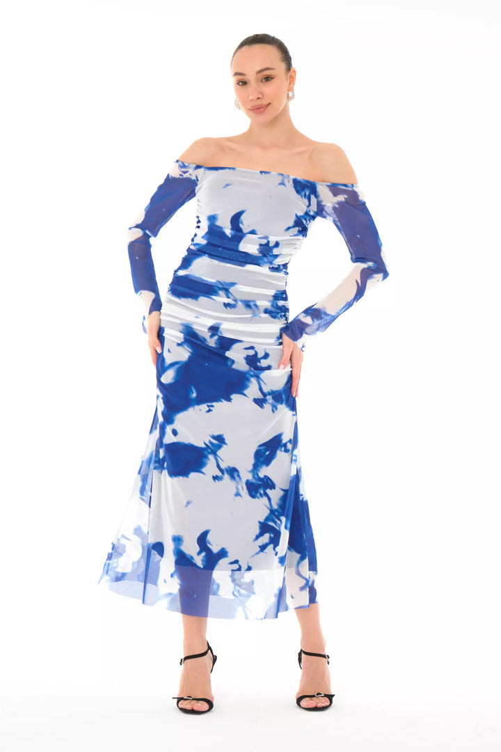 FRV Printed tulle long sleeve midi dress - Radebeul