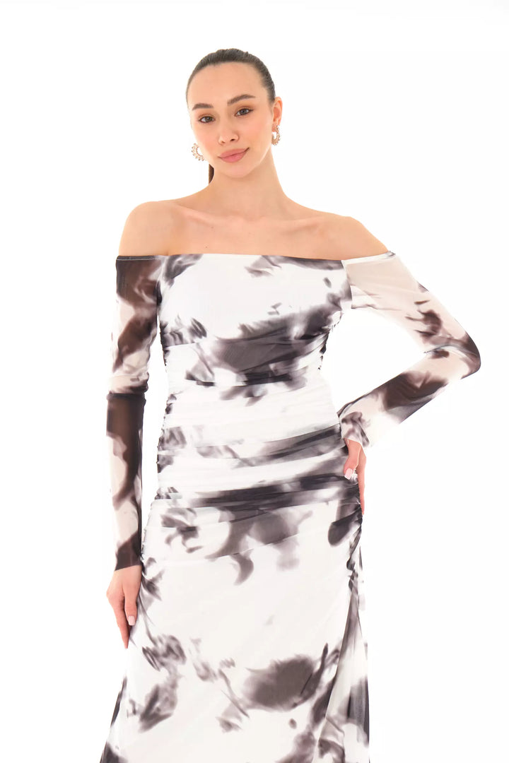 FRV Printed tulle long sleeve midi dress - Davie