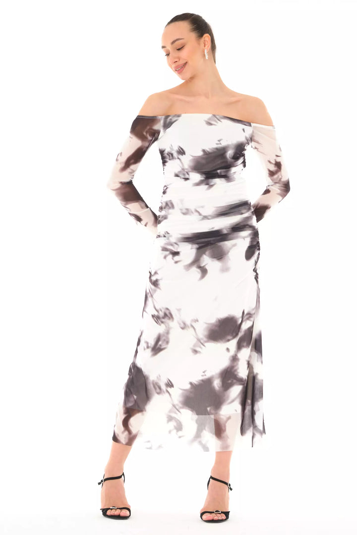 FRV Printed tulle long sleeve midi dress - Davie