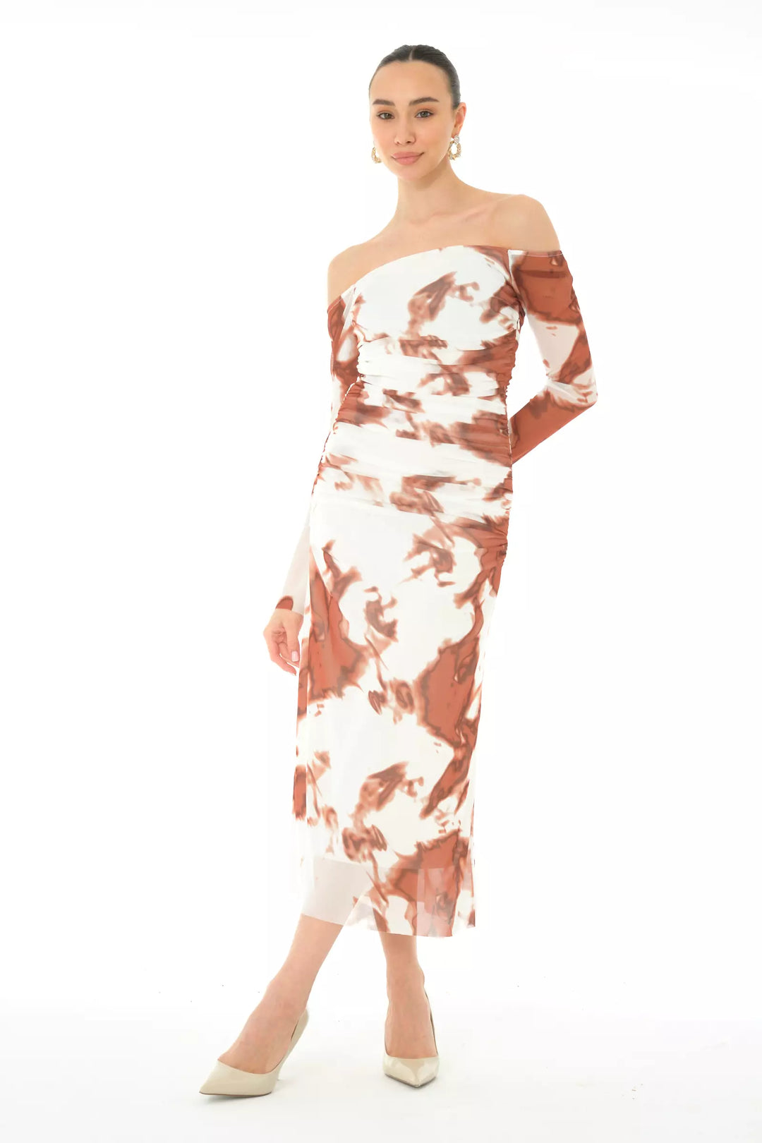 FRV Printed tulle long sleeve midi dress - Verviers