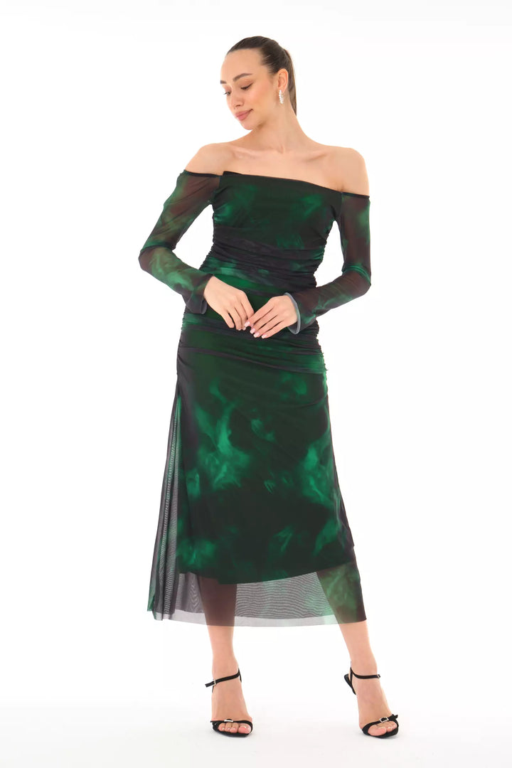 FRV Printed tulle long sleeve midi dress - Heroica Guaymas