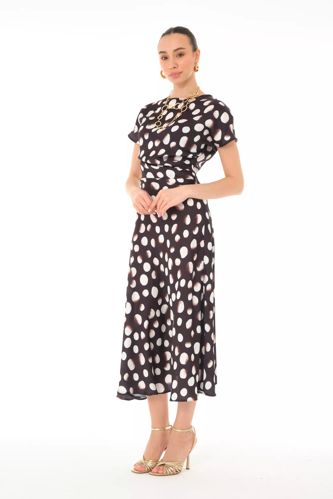 FRV Printed satin long sleeve midi dress - Thessaloníki