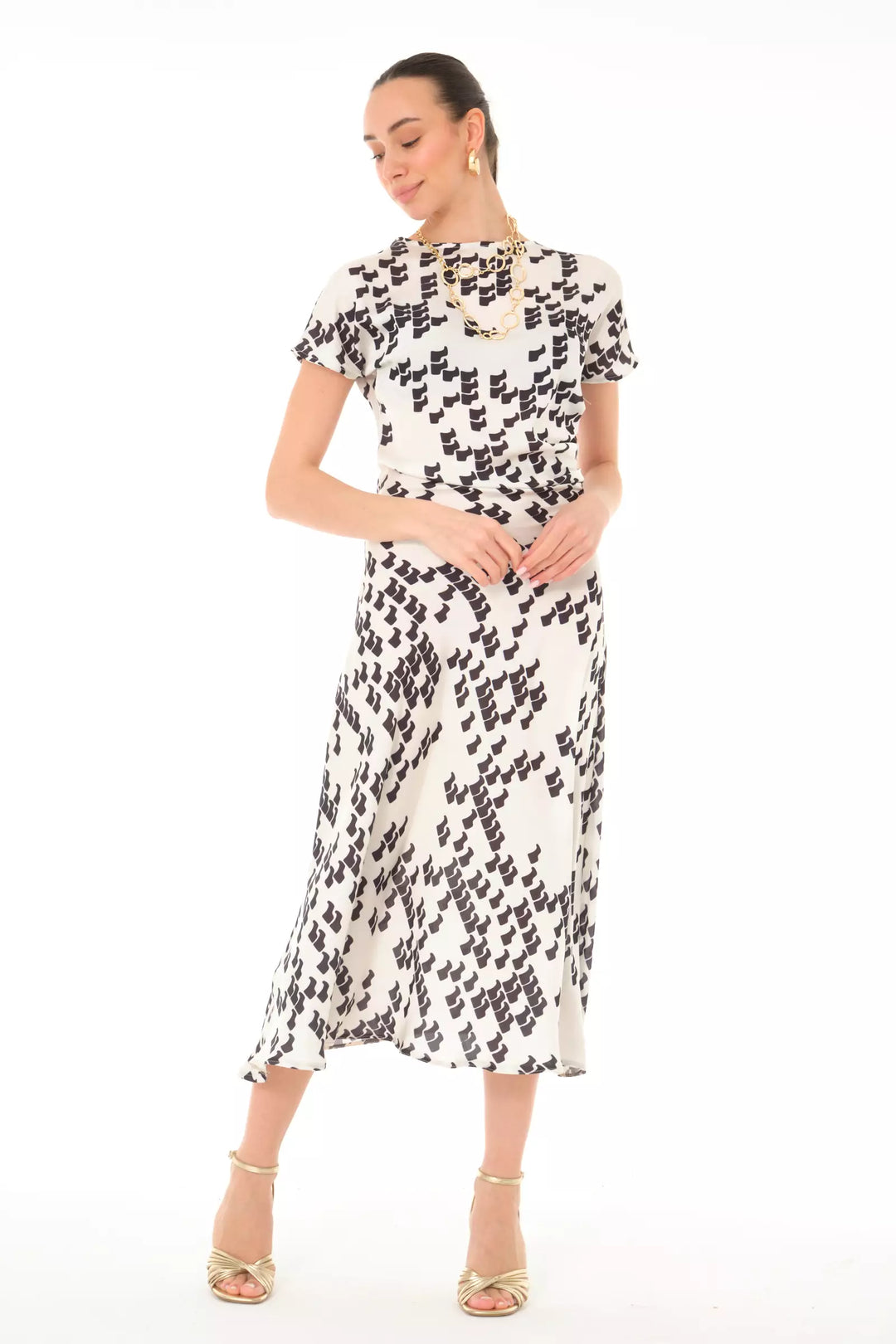 FRV Printed satin long sleeve midi dress - Jalacingo