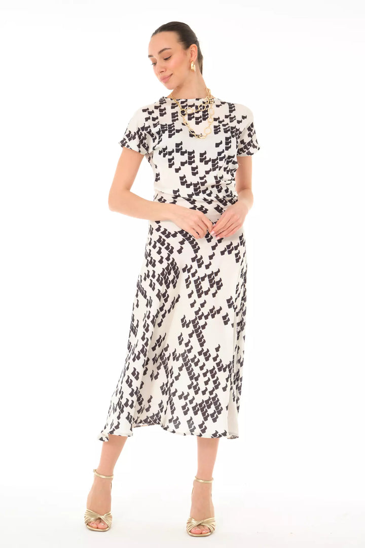FRV Printed satin long sleeve midi dress - Jalacingo