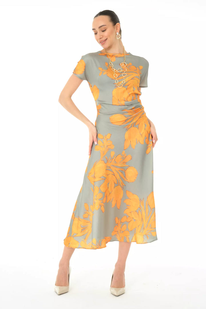 FRV Printed satin long sleeve midi dress - Zákynthos