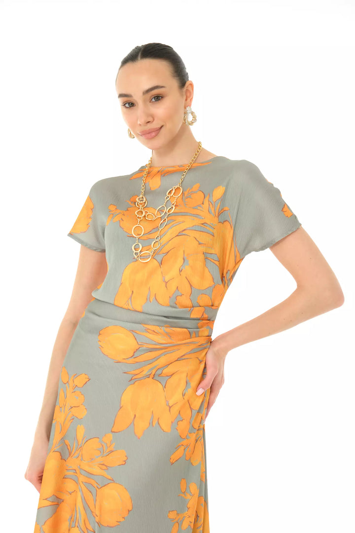 FRV Printed satin long sleeve midi dress - Zákynthos