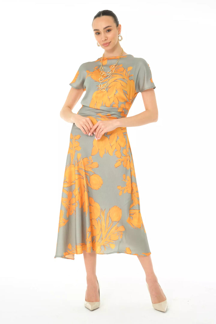 FRV Printed satin long sleeve midi dress - Zákynthos