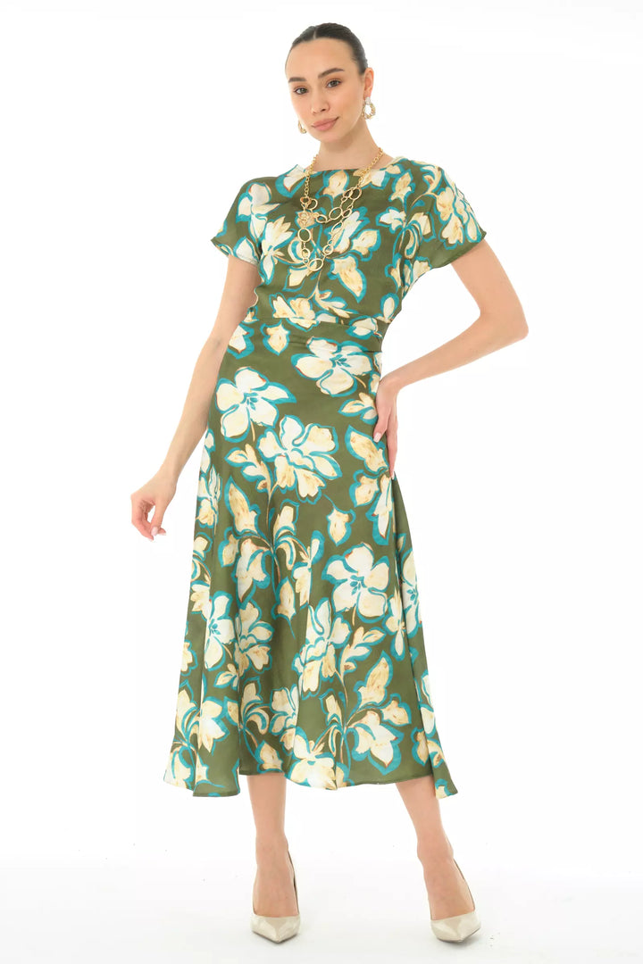 FRV Printed satin long sleeve midi dress - Atlanta