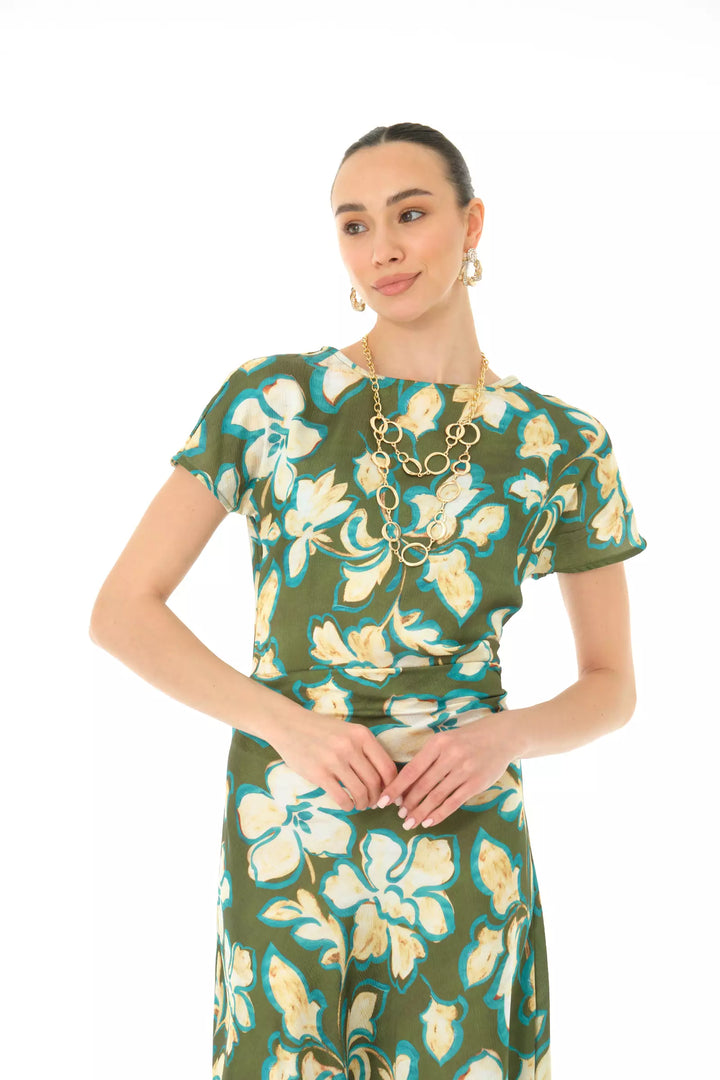 FRV Printed satin long sleeve midi dress - Atlanta