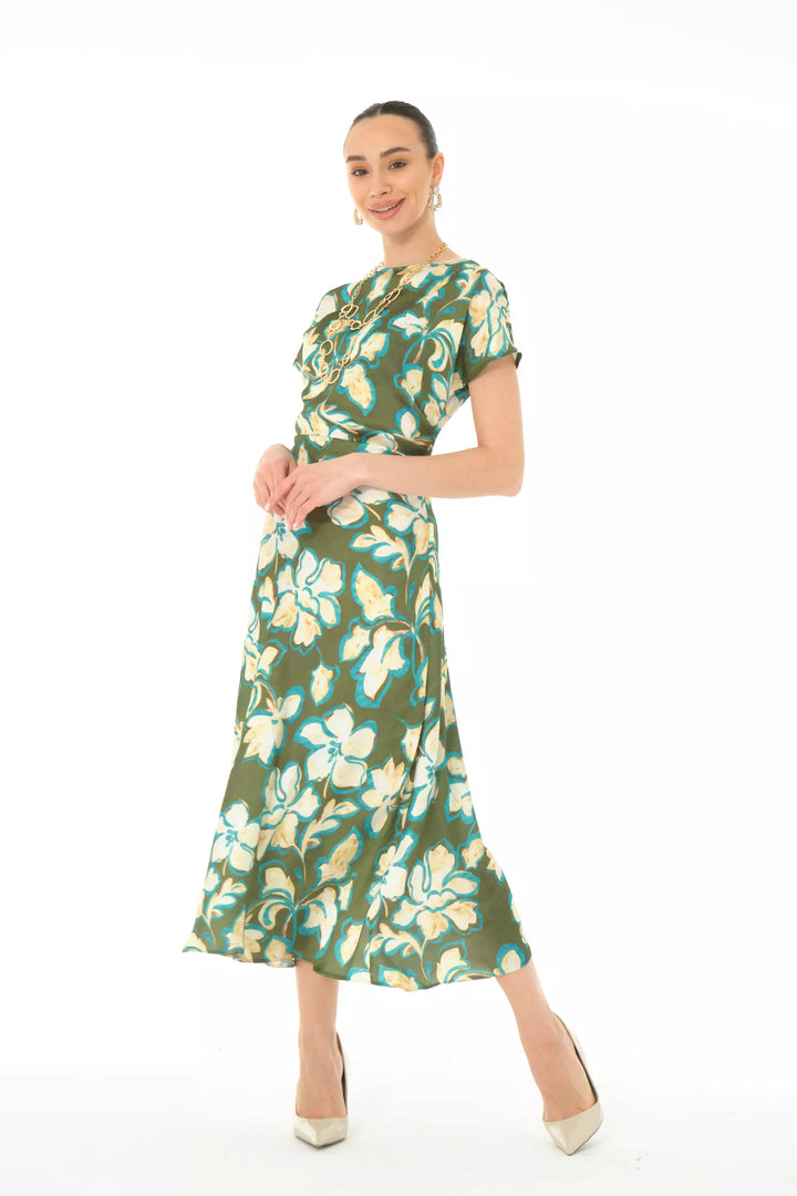 FRV Printed satin long sleeve midi dress - Atlanta