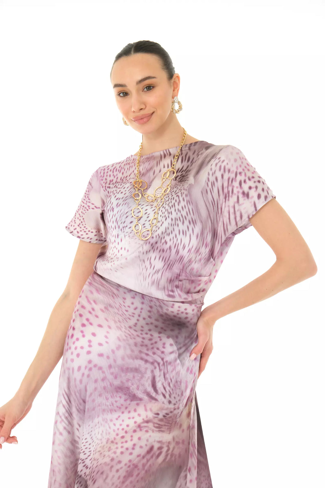 FRV Printed satin long sleeve midi dress - Perpignan