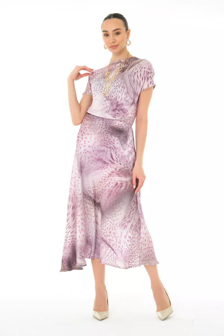 FRV Printed satin long sleeve midi dress - Perpignan
