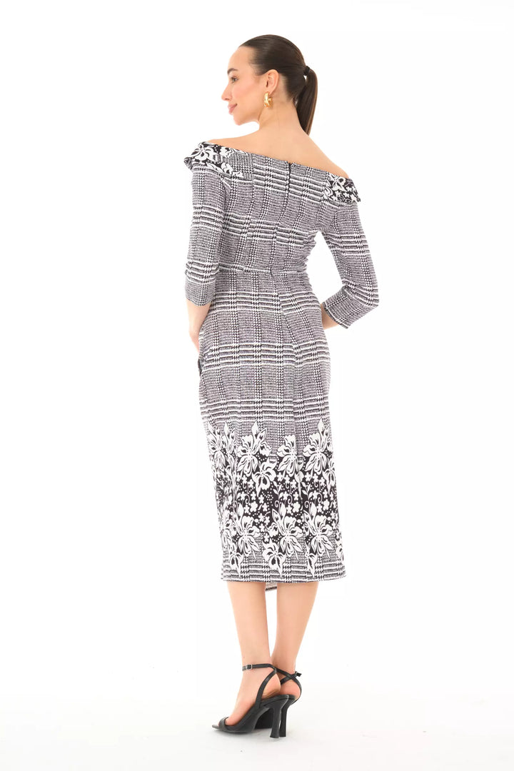 FRV Printed crepe 3/4 sleeve midi dress - San Angelo