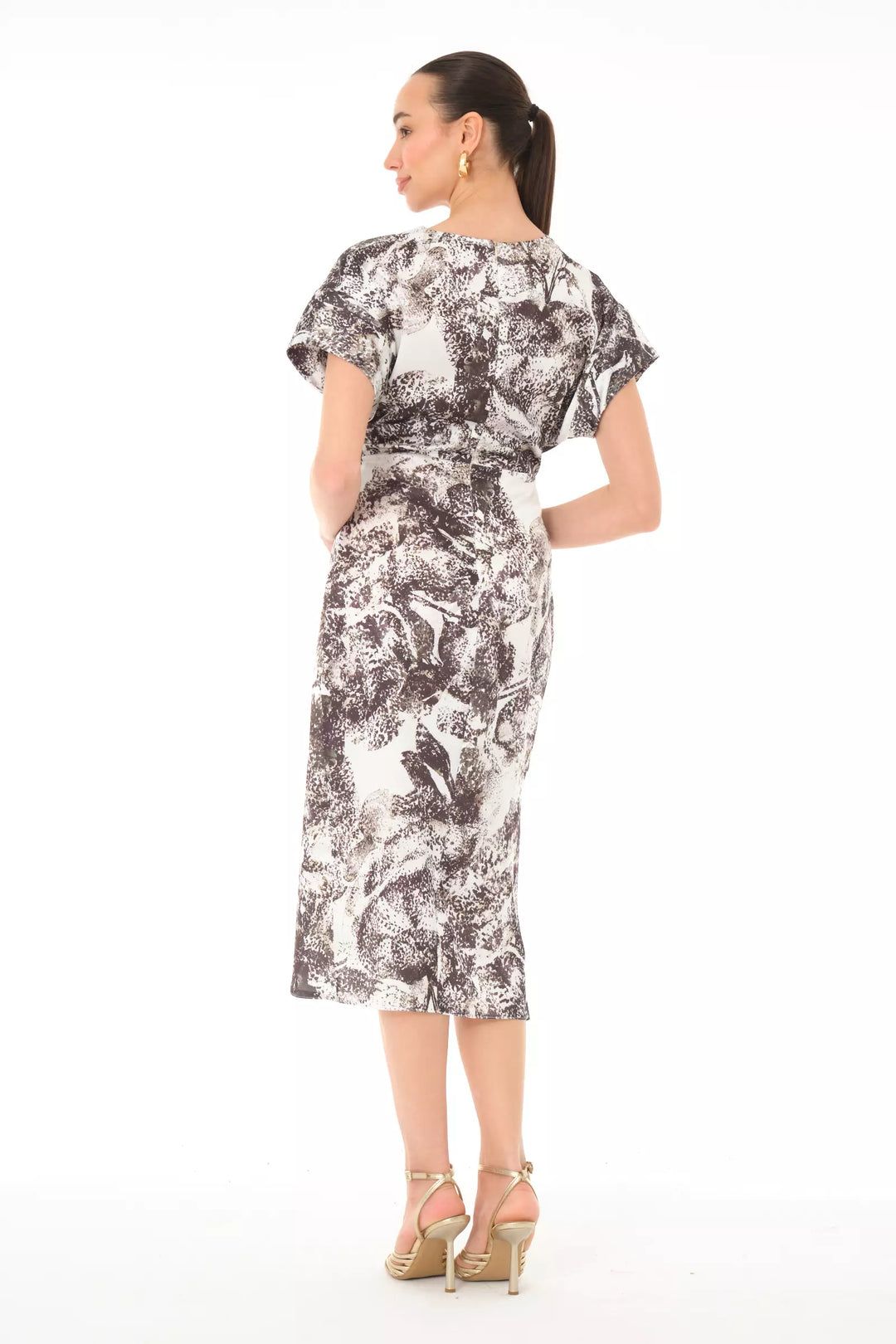 FRV Printed satin short sleeve midi dress - Pátzcuaro