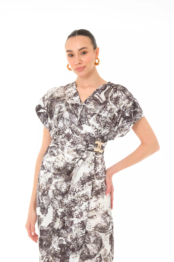 FRV Printed satin short sleeve midi dress - Pátzcuaro