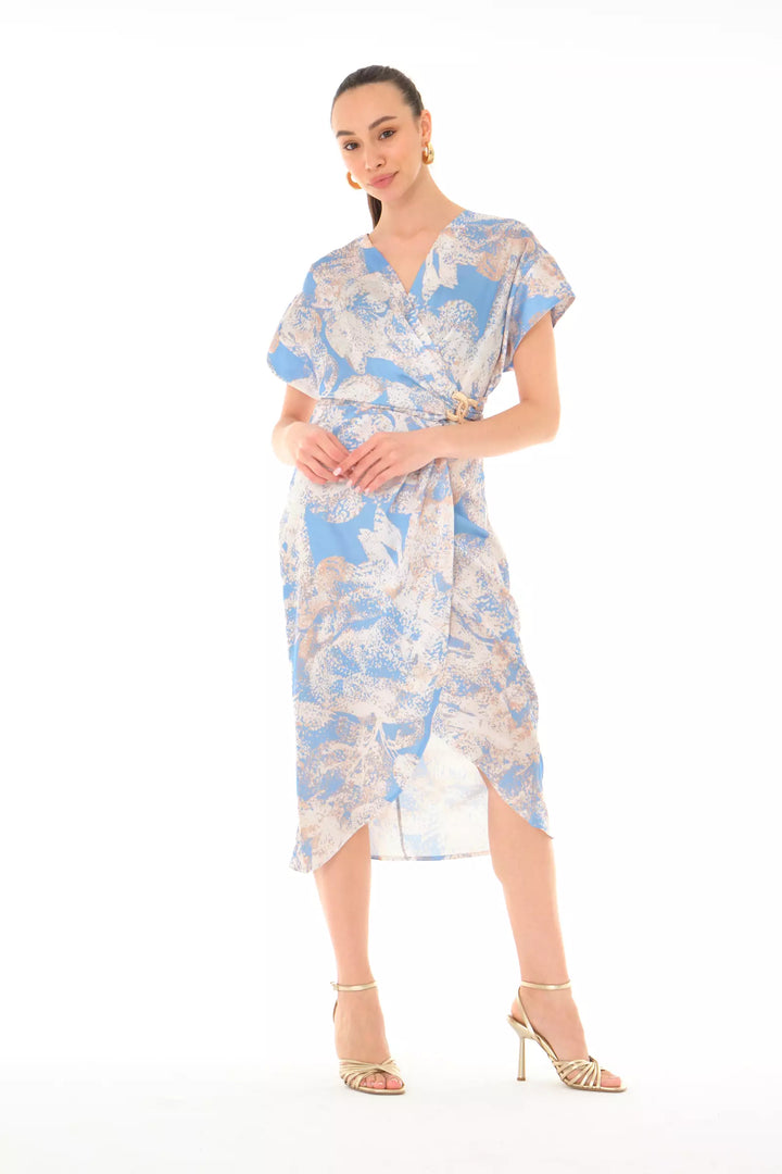 FRV Printed satin short sleeve midi dress - Floreşti