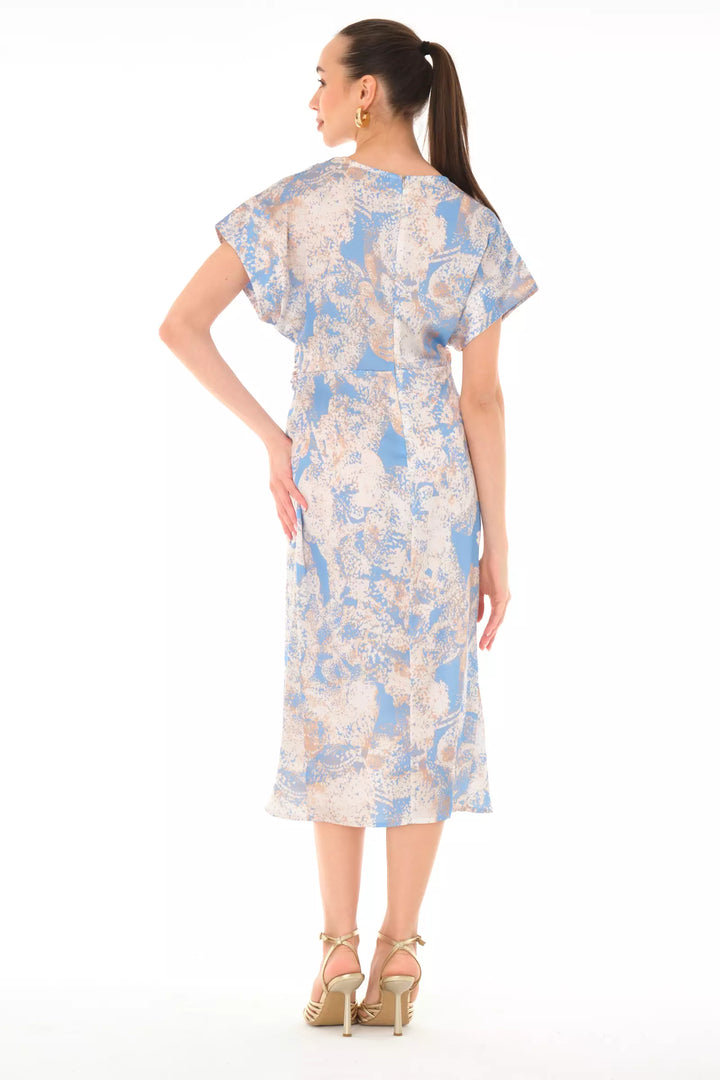 FRV Printed satin short sleeve midi dress - Floreşti