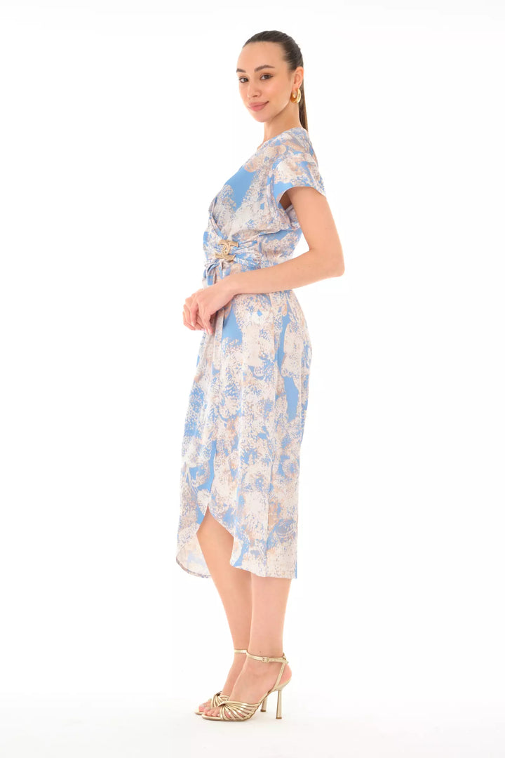 FRV Printed satin short sleeve midi dress - Floreşti